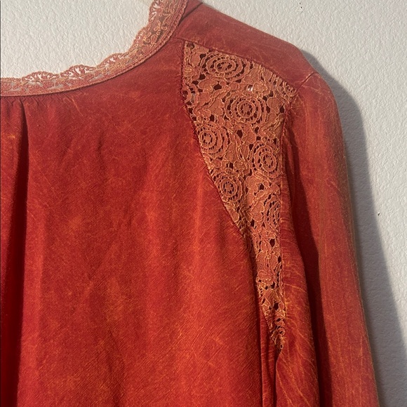 Rust Orange Lace Trim Blouse - Picture 4 of 8